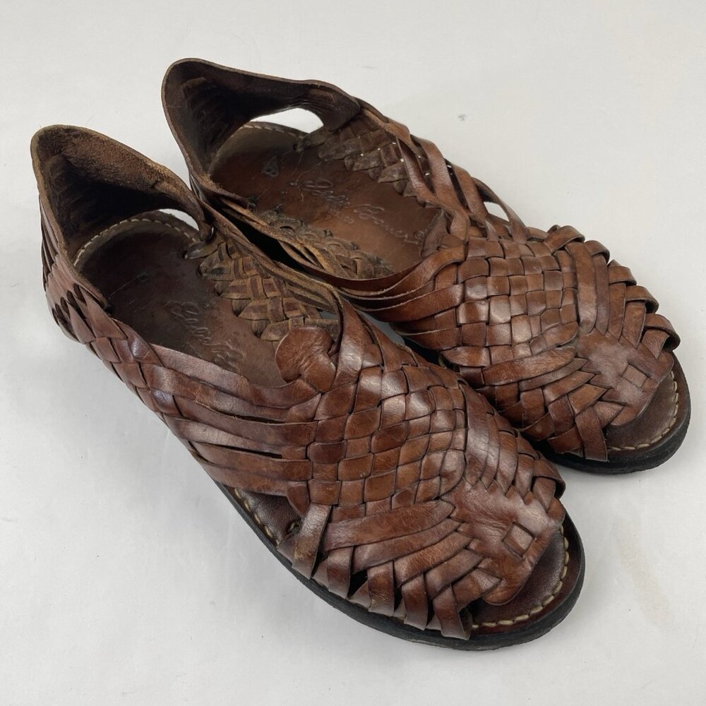 Women's Brown Woven Leather Sandals